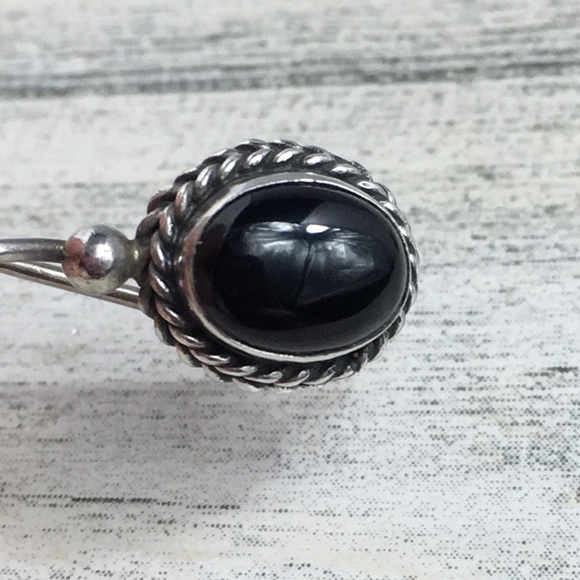 Vintage Sterling Silver Black Onyx Earrings - Picture 7 of 8